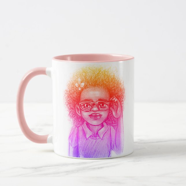 Happy Curls Girl Coffee Mug (Left)