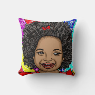 Happy Curls Pop Art Laughing Girl Throw Pillow