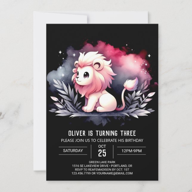 Happy Custom Lion Birthday Invitation (Front)