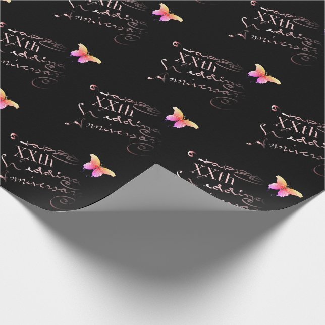 "Happy (Custom) Wedding Anniversary" Black Wrapping Paper (Corner)