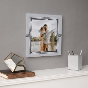 Happy Custom Year Anniversary, Modern Silver Gray Square Wall Clock