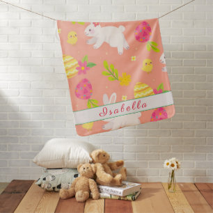 Happy Customize Easter Chicken And Rabbit Baby Blanket