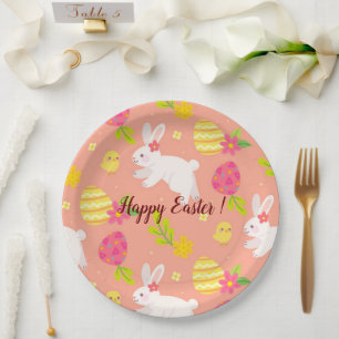 Happy Customize Easter Chicken And Rabbit Paper Plates