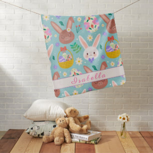 Happy Customize Easter Cute Rabbits Baby Blanket