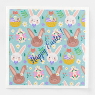 Happy Customize Easter Cute Rabbits Paper Dinner Napkins