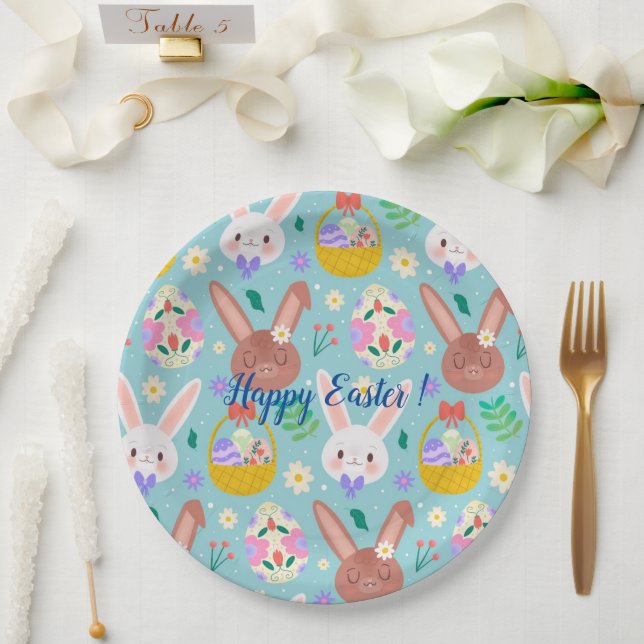 Happy Customize Easter Cute Rabbits Paper Plates (Wedding)
