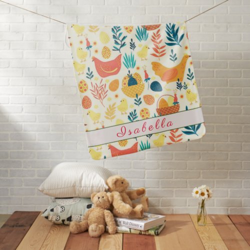 Happy Customize Easter Cute Vintage Chicken Baby Blanket