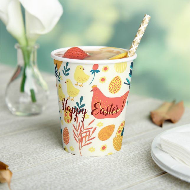 Happy Customize Easter Cute Vintage Chicken Paper Cups (Insitu)
