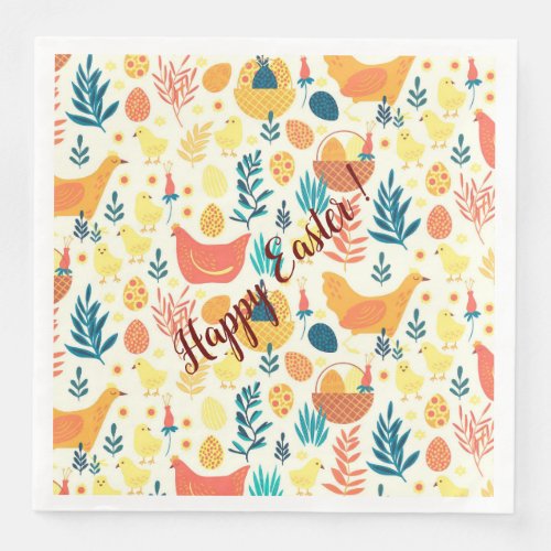 Happy Customize Easter Cute Vintage Chicken Paper Dinner Napkins