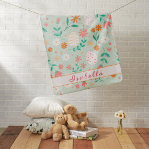 Happy Customize Easter Egg Floral Baby Blanket