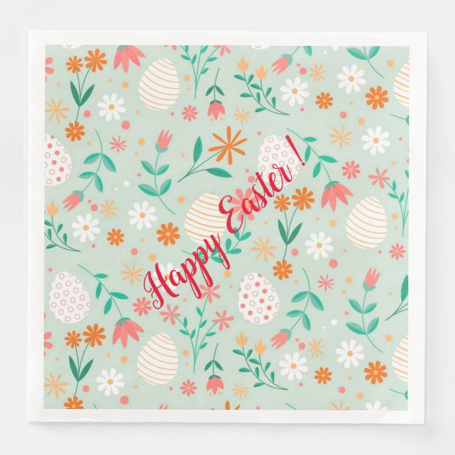 Happy Customize Easter Egg Floral Paper Dinner Napkins (Front)