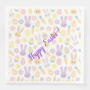 Happy Customize Easter Purple Rabbit Paper Dinner Napkins