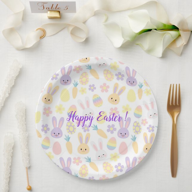 Happy Customize Easter Purple Rabbit Paper Plates (Wedding)