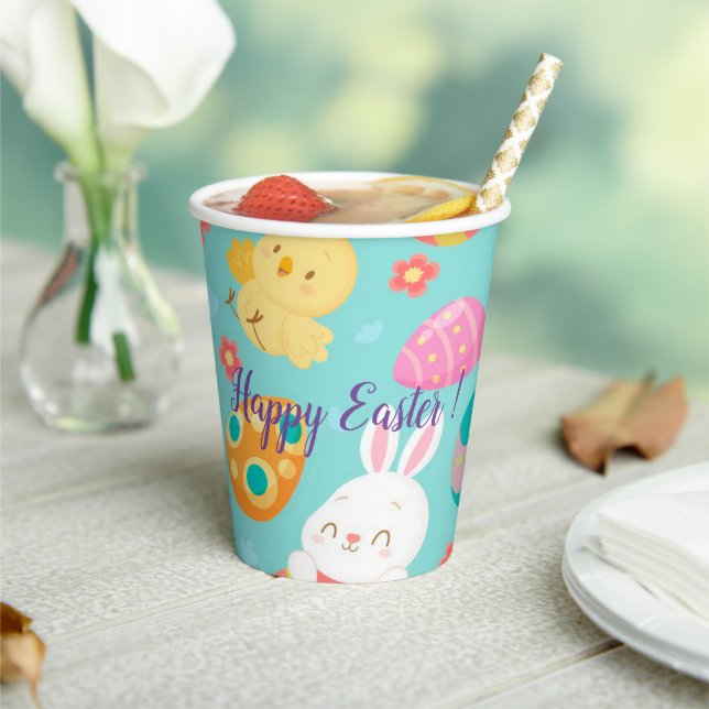 Happy Customize Easter Rabbit And Chicken Paper Cups (Insitu)