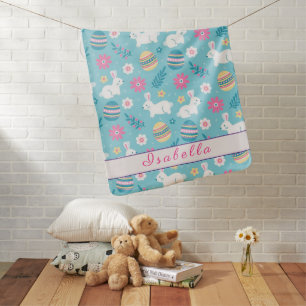 Happy Customize Easter Rabbit Floral Baby Blanket