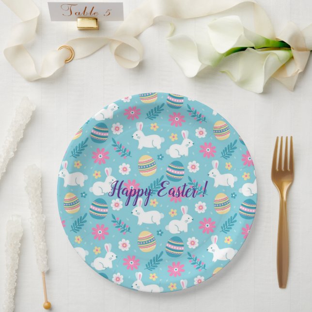 Happy Customize Easter Rabbit Floral Paper Plates (Wedding)