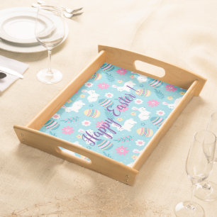 Happy Customize Easter Rabbit Floral Serving Tray