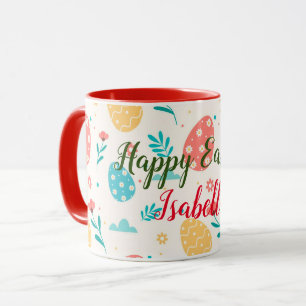 Happy Customize Easter Vintage Red Egg Floral Mug