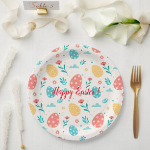 Happy Customize Easter Vintage Red Egg Floral Paper Plates