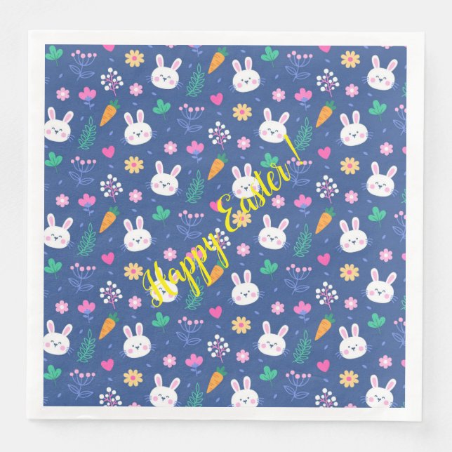 Happy Customize Easter White Love Rabbit Paper Dinner Napkins (Front)