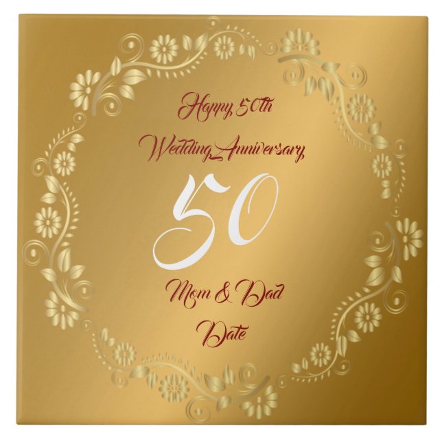 Happy Customize Gold 50th Anniversary Ceramic Tile (Front)