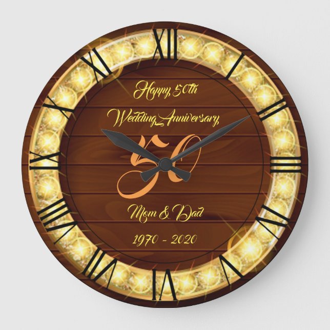 Happy Customize Gold 50th Anniversary Large Clock (Front)