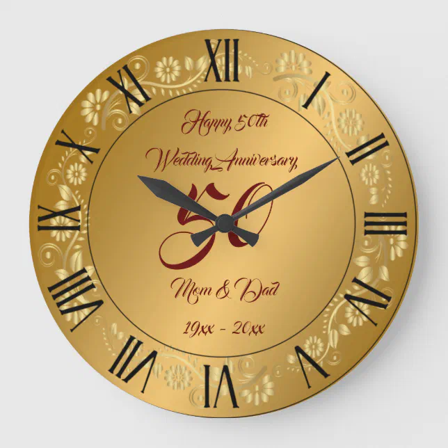 Happy Customize Gold 50th Anniversary Large Clock Zazzle