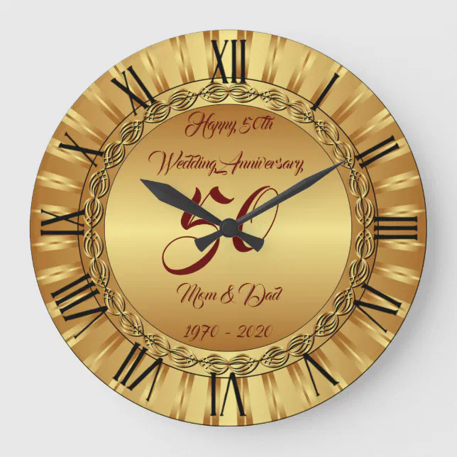 Happy Customize Gold 50th Anniversary Large Clock Zazzle