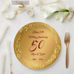 Happy Customize Gold 50th Anniversary Paper Plate