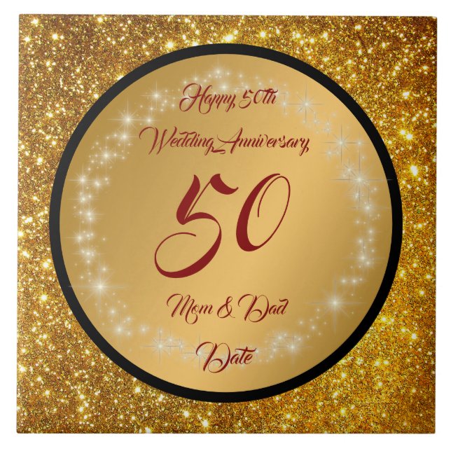 Happy Customize Gold Glitter 50th Anniversary Ceramic Tile (Front)