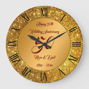 Happy Customize Gold Glitter 50th Anniversary Large Clock