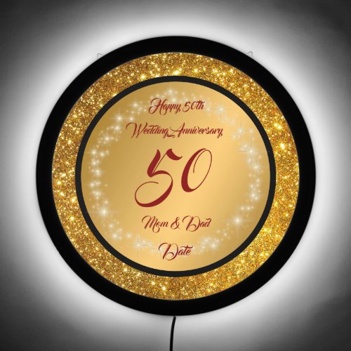 Happy Customize Gold Glitter 50th Anniversary LED Sign