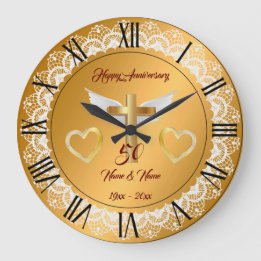 Happy Customize Gold Lace Anniversary Large Clock
