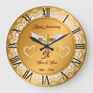 Happy Customize Gold Lace Anniversary Large Clock