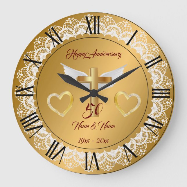 Happy Customize Gold Lace Anniversary Large Clock (Front)