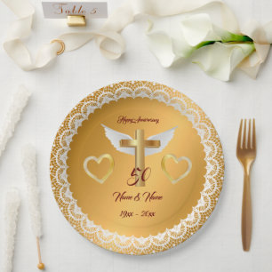 Happy Customize Gold Lace Anniversary Paper Plates