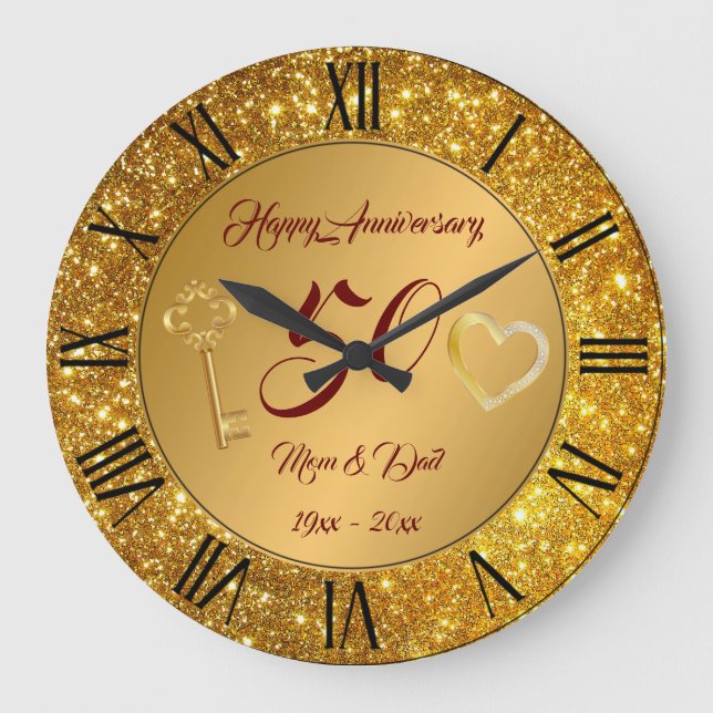 Happy Customize Love Gold 50th Anniversary Large Clock (Front)