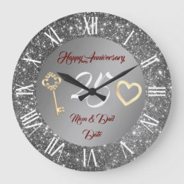 Happy Customize Love Silver 25th Anniversary Large Clock