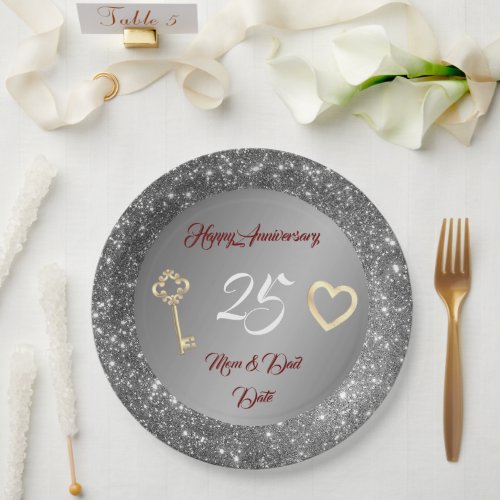 Happy Customize Love Silver 25th Anniversary Paper Plates