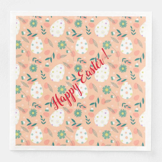 Happy Customize Orange Easter Egg Paper Dinner Napkins (Front)
