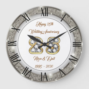 Happy Customize Silver 25th Anniversary Large Clock