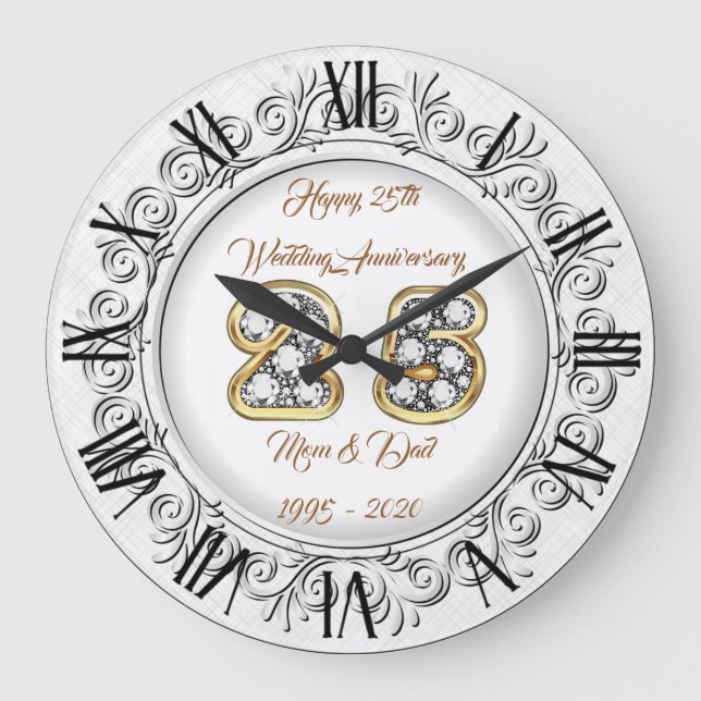 Happy Customize Silver 25th Anniversary Large Clock (Front)