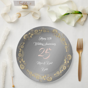 Happy Customize Silver 25th Anniversary Paper Plates