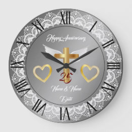 Happy Customize Silver Lace Anniversary Large Clock