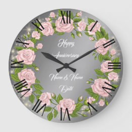 Happy Customize Silver Rose Anniversary Large Clock
