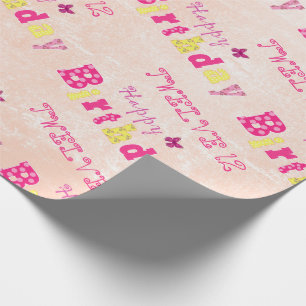 Happy Cute 12th Birthday Pink Yellow Wrapping Paper