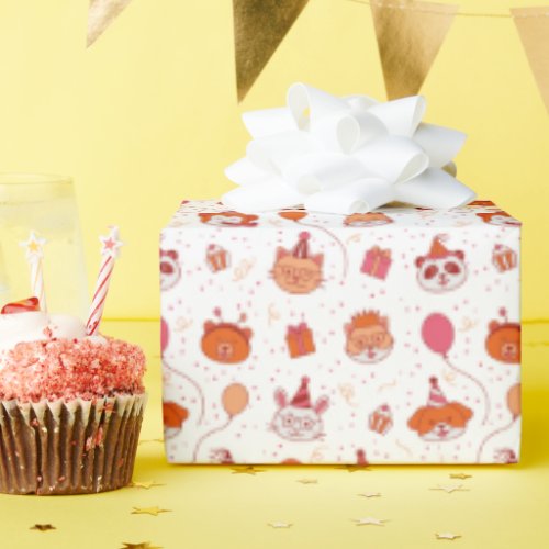 Happy cute animals party wrapping paper