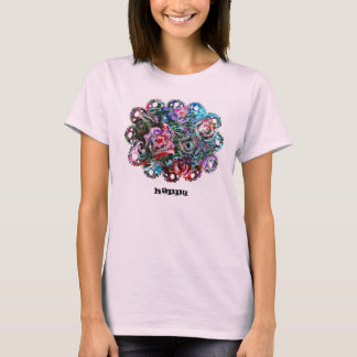 HAPPY cute art t-shirt with semi-abstract roses