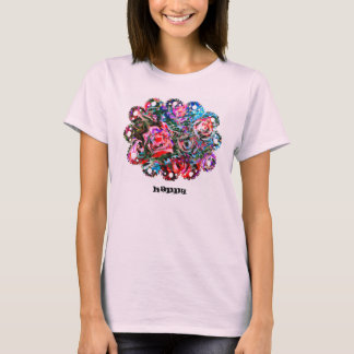 HAPPY cute art t-shirt with semi-abstract roses