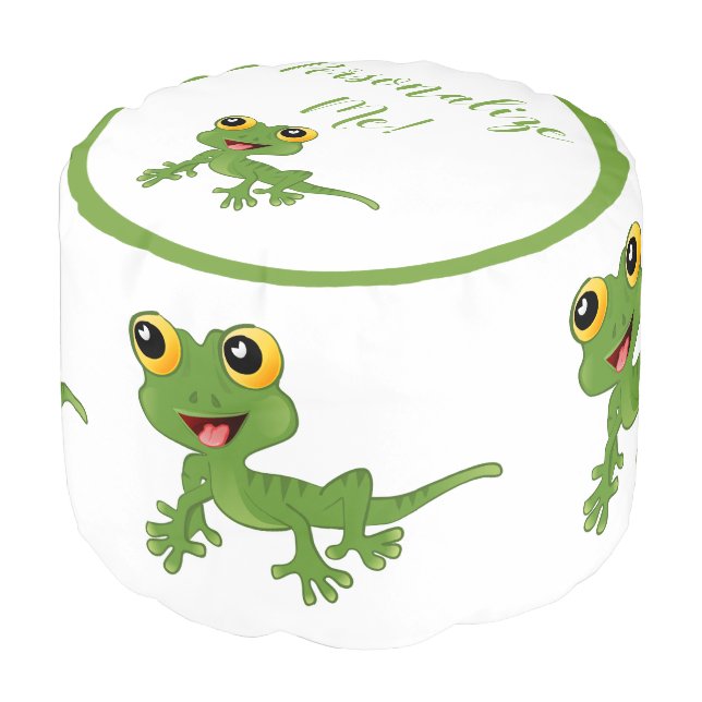 Happy Cute Baby Gecko Lizard Kids Personalized Pouf (Angled Front)